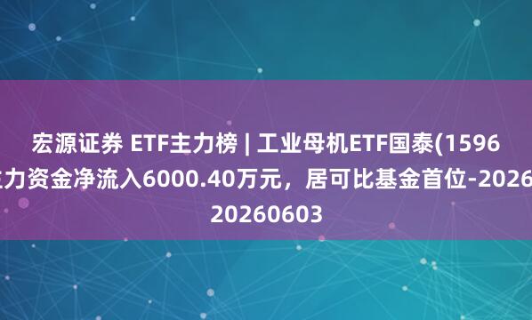 宏源证券 ETF主力榜 | 工业母机ETF国泰(159667)主力资金净流入6000.40万元，居可比基金首位-20260603